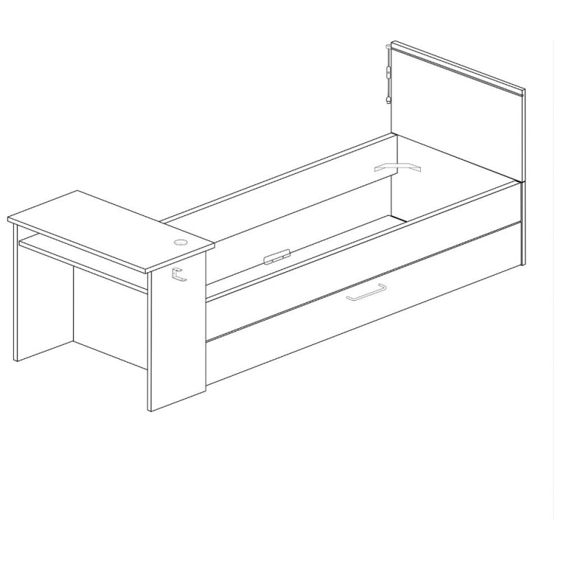 Cameretta con letto singolo estraibile e scrivania incorporata