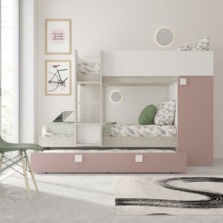 Letto a castello Climb per due bambini con letto estraibile e armadio