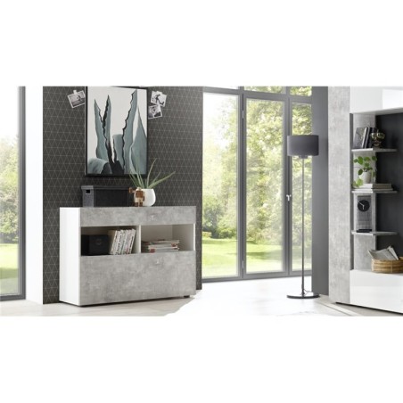 Mobile credenza madia 110 cm colore cemento e bianco - Astrakat