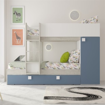 Letto a castello Climb per due bambini con letto estraibile e armadio