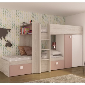 Letto a castello Bunky bianco/rosa con cassetti | ToscoHome