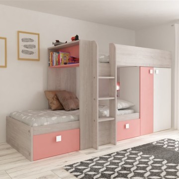 Letto a castello Bunky bimbi bianco/rosa con armadio