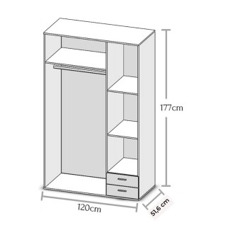 Armadio 4 ante e 2 cassetti 120 x 170 x 40 TPGR422023 colore bianco e  rovere