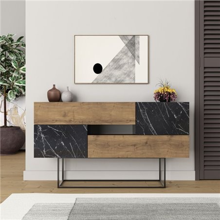 Madia legno naturale e effetto marmo nero 2 ante e 2 cassetti Eros 145x40x82h