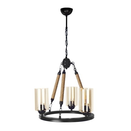 Lampada da soffitto stile retrò nera con dettagli in corda 3 punti luce Lotus ASZ0954