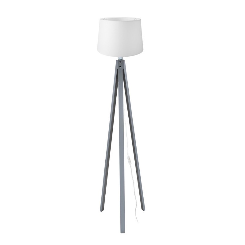 Lampada da terra treppiede grigio con paralume bianco in tessuto DECOGRI3565