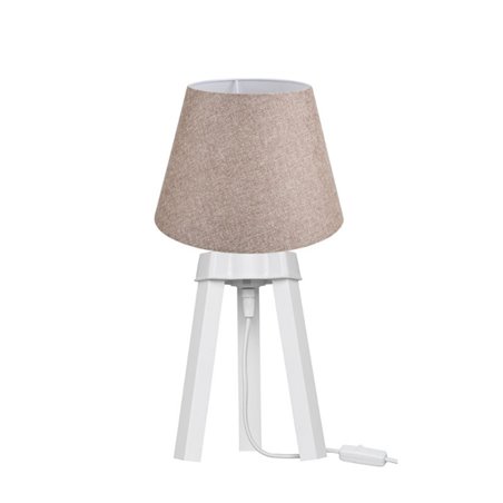 Lampada da tavolo treppiede bianco e paralume tessuto colore beige PIKOBI2634