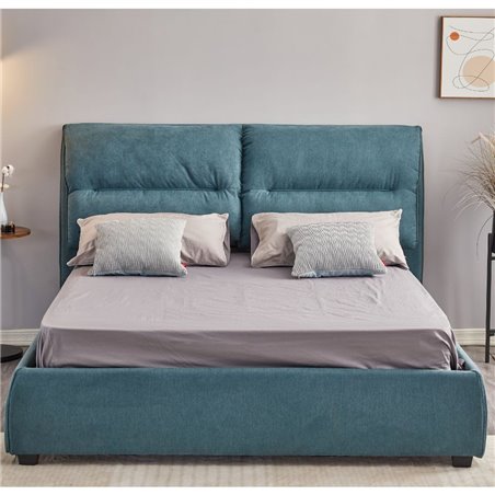 Letto matrimoniale con contenitore e testiera rivestito in tessuto colore blu - Safira