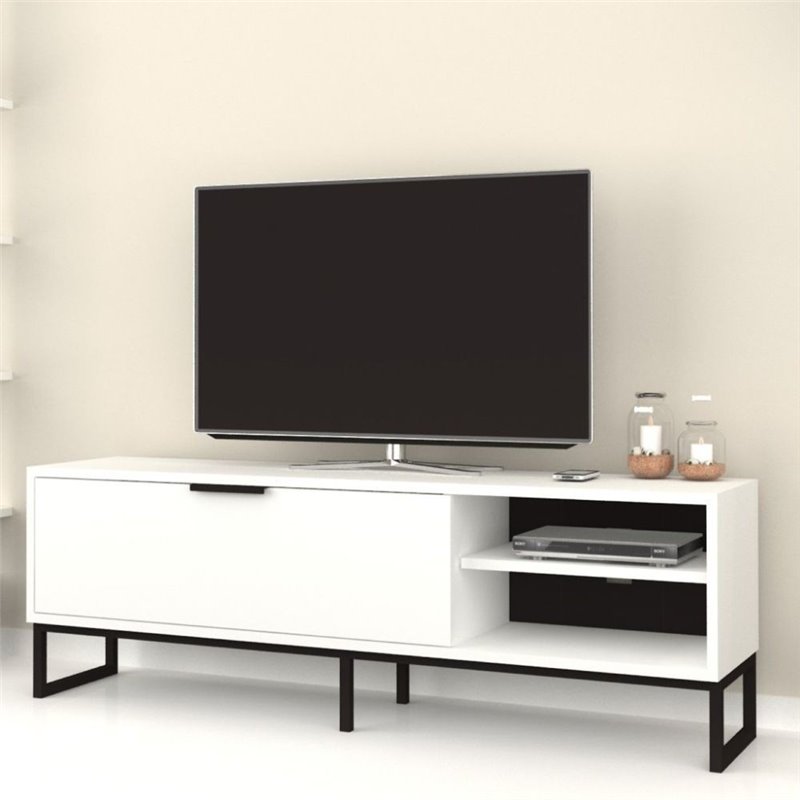 Porta tv Way 140x35x45h colore bianco con dettagli ghisa