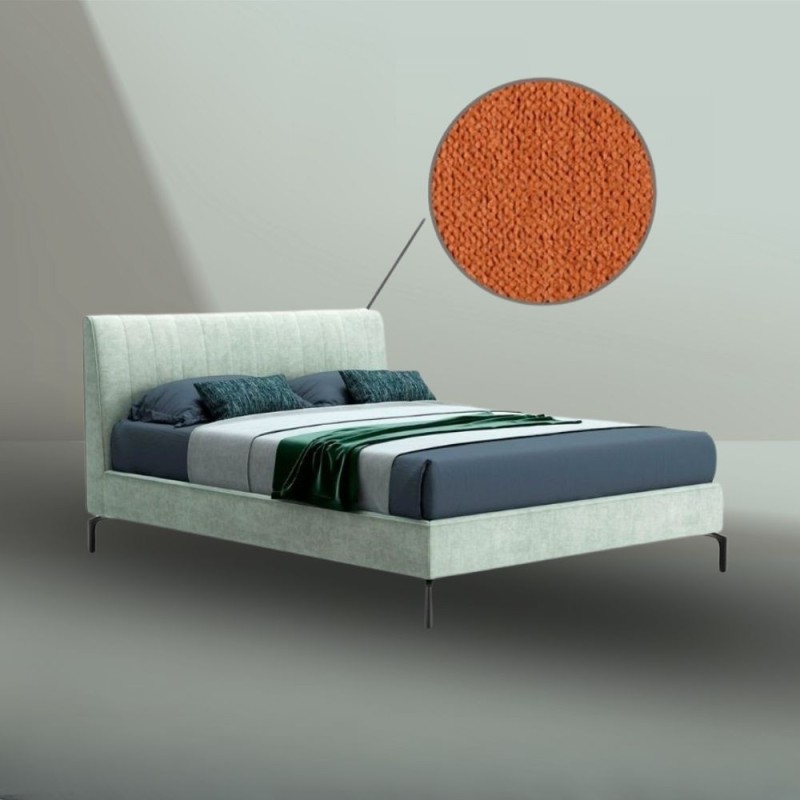 Letto matrimoniale con contenitore e testiera cuciture verticali colore arancio - Aki