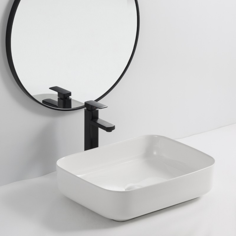 Lavabo d'appoggio in ceramica bianco senza foro miscelatore 50x39x13H Bowl9391B