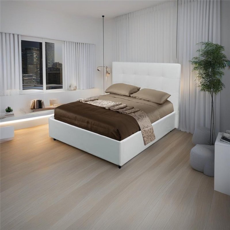 Letto una piazza e mezza contenitore ecopelle bianco Ascoli 142x195x105H