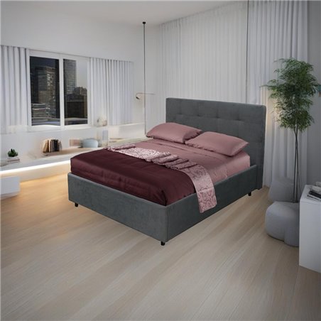 Letto una piazza e mezza contenitore tessuto ash grigio Ascoli 142x195x105H