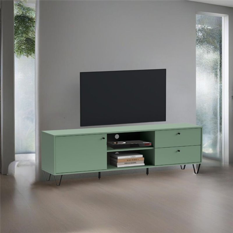 Mobile porta TV verde Aldo1 con anta cassetti e vano a giorno 182x40x50,1H