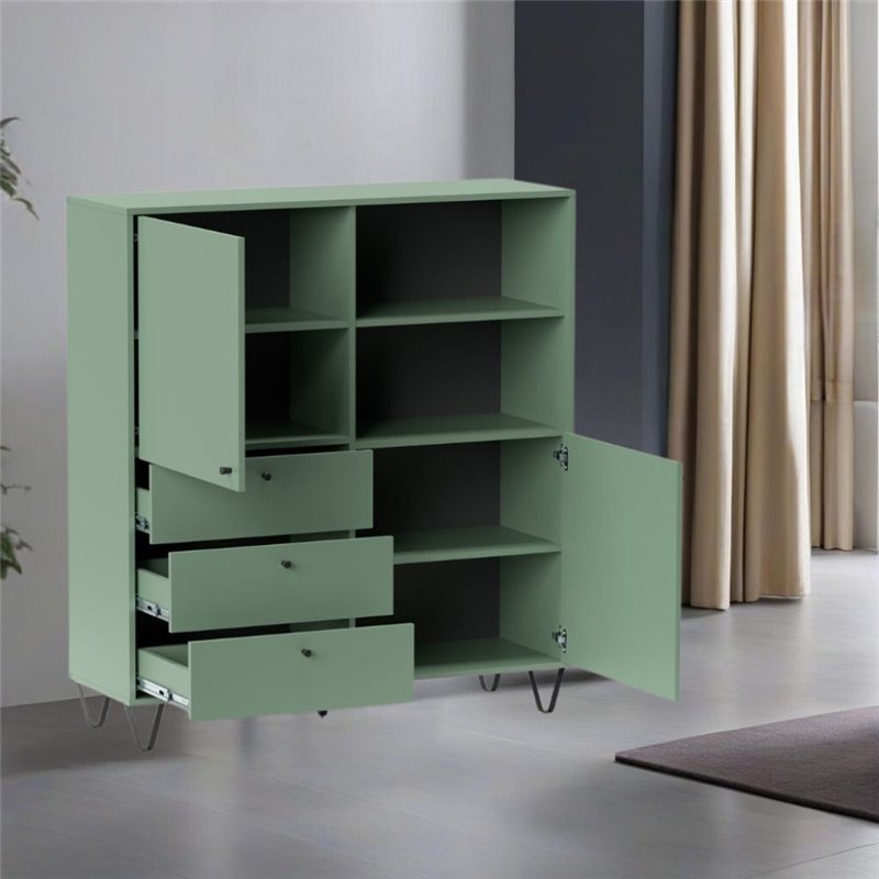 Credenza con ante cassetti e vano a giorno verde ALDO6 123,6x40x135H