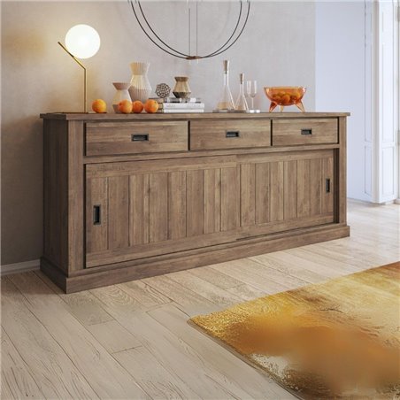 Credenza colore noce eastwood 3 cassetti e 2 ante scorrevoli Anthony67070 219,6x49,8x95H