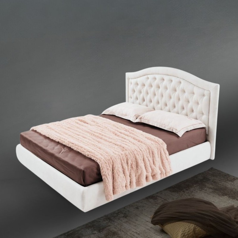 Letto matrimoniale con contenitore e testiera colore bianco - Flatia