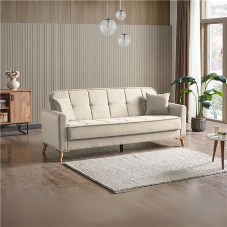 Divano 3 posti con funzione letto e contenitore Marina in tessuto beige 215x85x90H