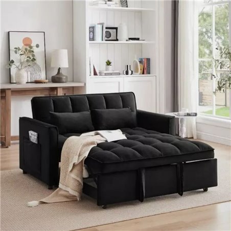 Divano 2 posti con letto estraibile nero 140x80x82H Eiri