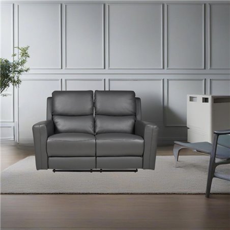 Divano 2 posti recliner elettrici in vera pelle grigio scuro Claus 156x77x103H