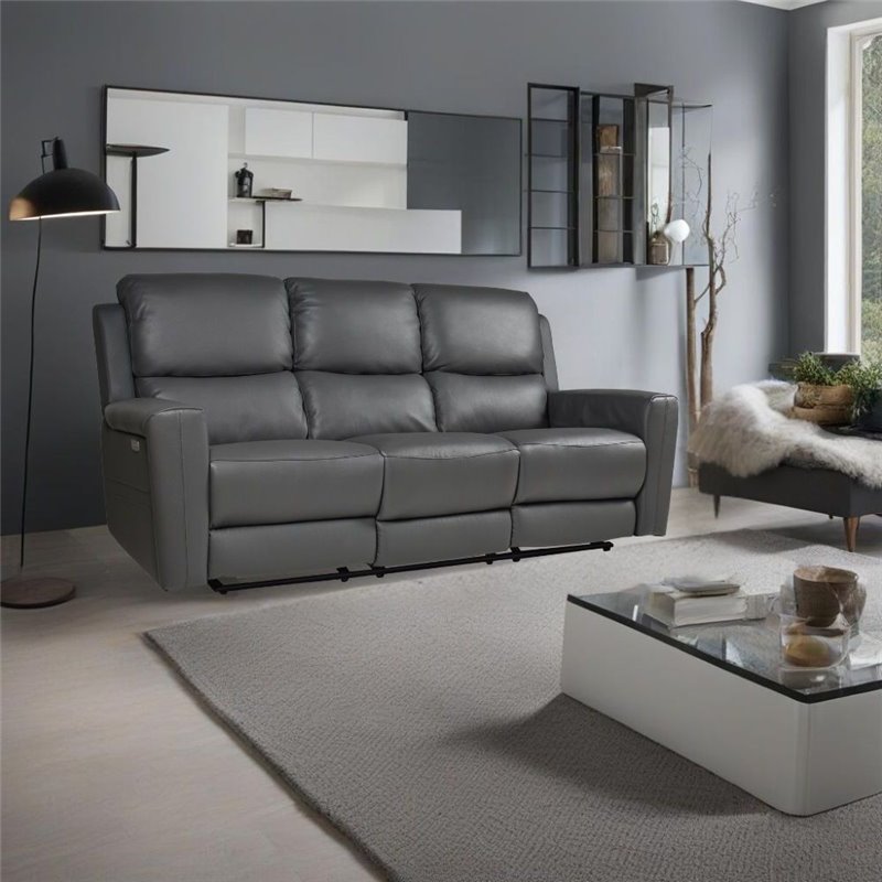 Divano 3 posti recliner elettrici in vera pelle grigio scuro Claus 211x77x103H