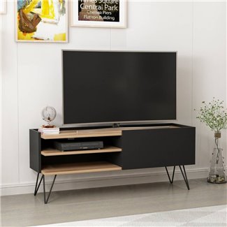 Mobile porta tv 124x50h cm in legno rovere e nero con anta a