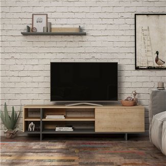 Mobile porta tv 160 cm in legno rovere e nero - Carson