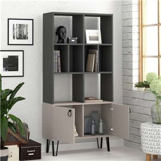 Libreria 80x166h cm con ante colore antracite e tortora - Bene