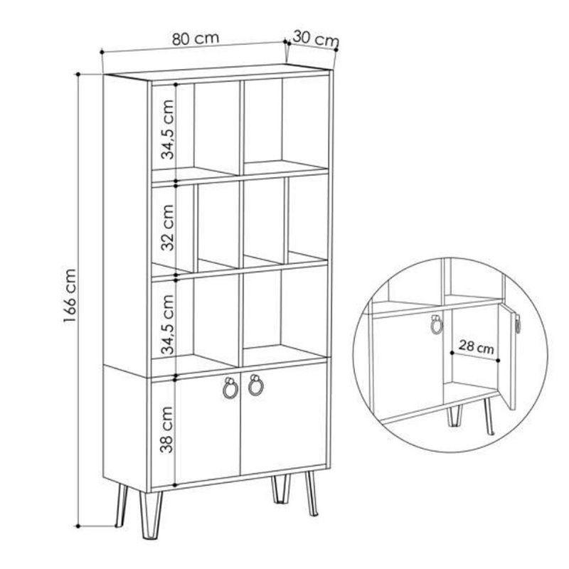 Libreria 80x166h cm con ante colore antracite e tortora - Bene