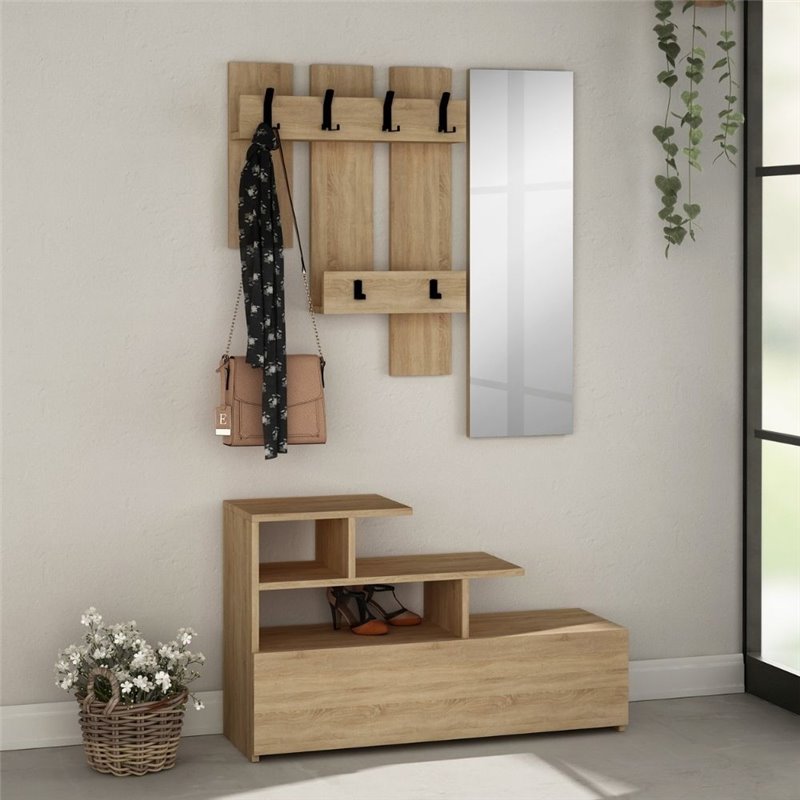 Mobile ingresso Vesty rovere oak con scarpiera e specchio