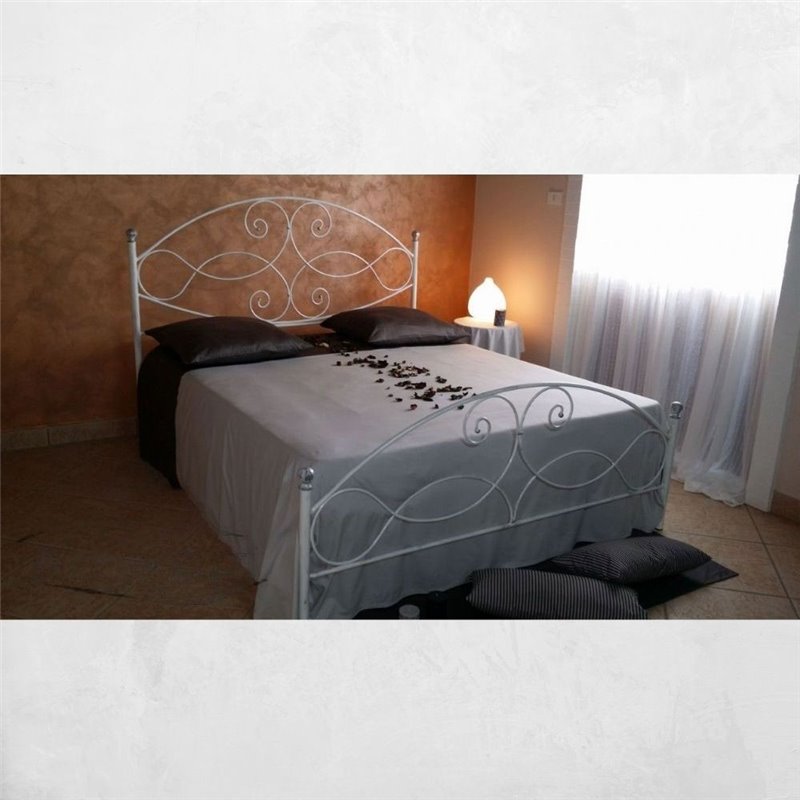 Letto matrimoniale Narciso ferro battuto bianco argento