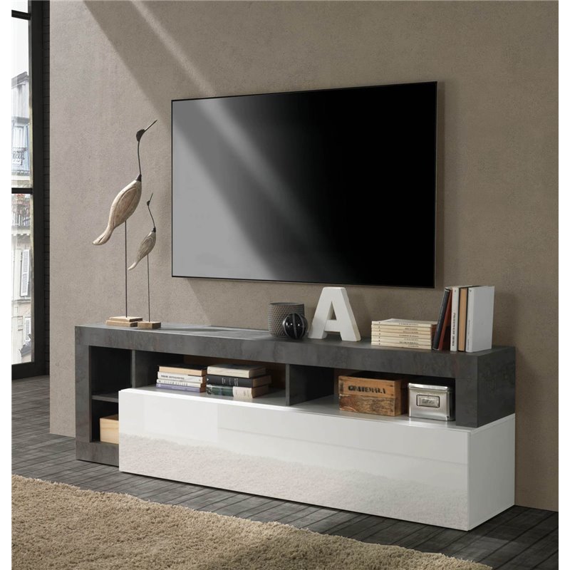 Porta TV Mogol bianco lucido ossido 184x42x58H