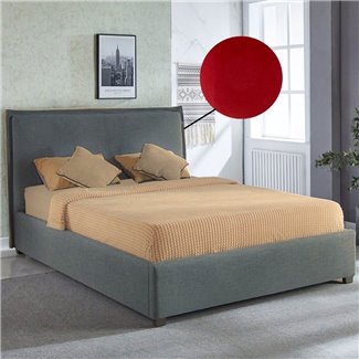 Letto matrimoniale con contenitore e rivestimento in tessuto rosso