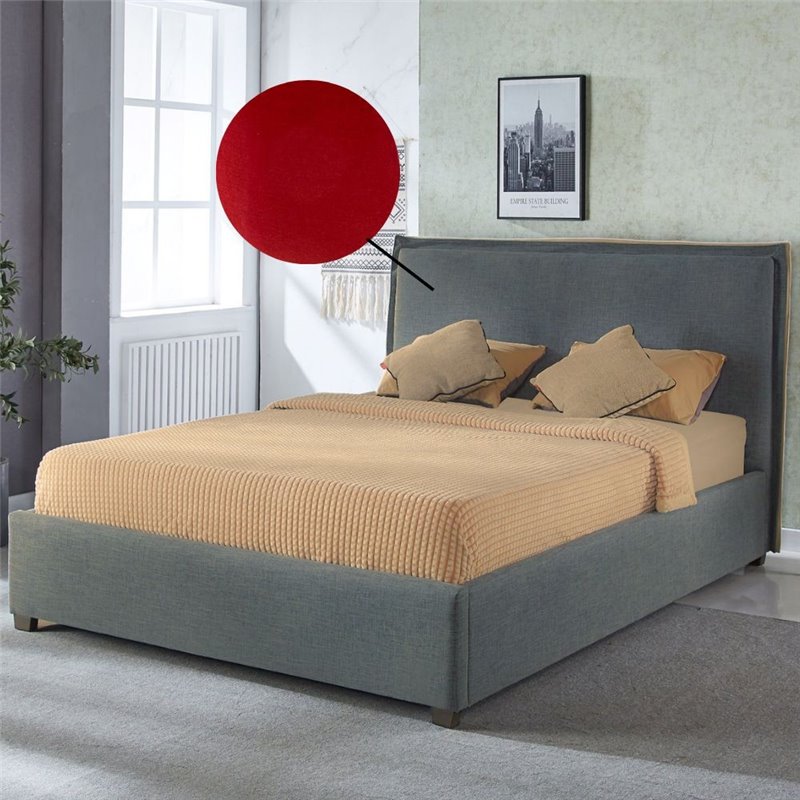 Letto matrimoniale con contenitore e rivestimento in tessuto rosso