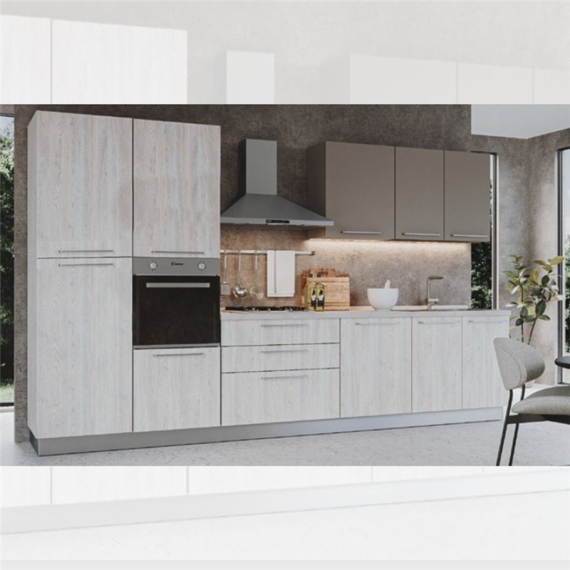 Cucina Iris 360 cm rovere virginia tortora con elettrodomestici