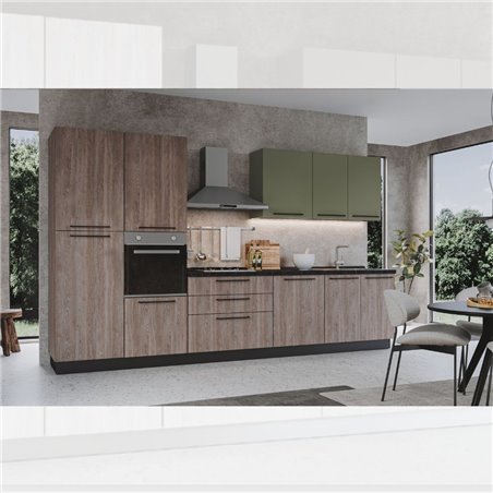 Cucina Iris 360 cm noce stelvio verde pesto con elettrodomestici