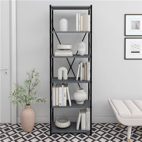 Libreria Alvin con 6 ripiani 60x185h cm - Colore antracite e struttura  metallo