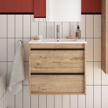 Mobile bagno sospeso Ador60 rovere ostippo con lavabo 2 cassetti 60x45x54h