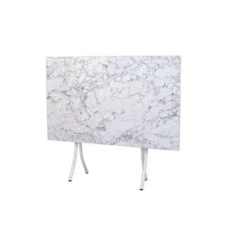 Tavolo pieghevole 60x90 cm effetto marmo bianco e gambe bianco