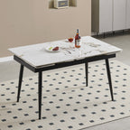 Tavolo allungabile 120x85 con piano in ceramica effetto marmo bianco e gambe nere Expandia