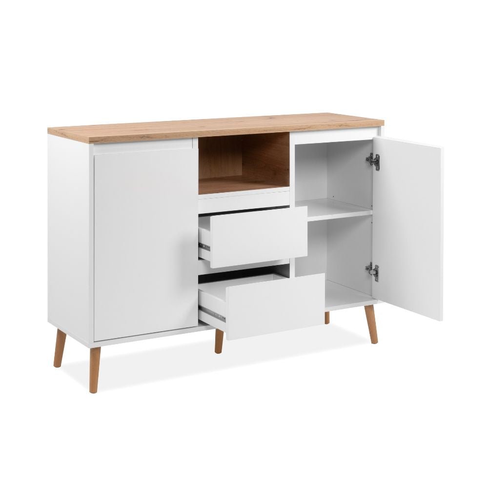 Madia con 2 ante e 2 cassetti bianca con top colore rovere 120x85H cm - Lixxy