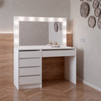 Toeletta trucco Elite bianca con specchio 5 cassetti e lampadine LED 120x55x150H