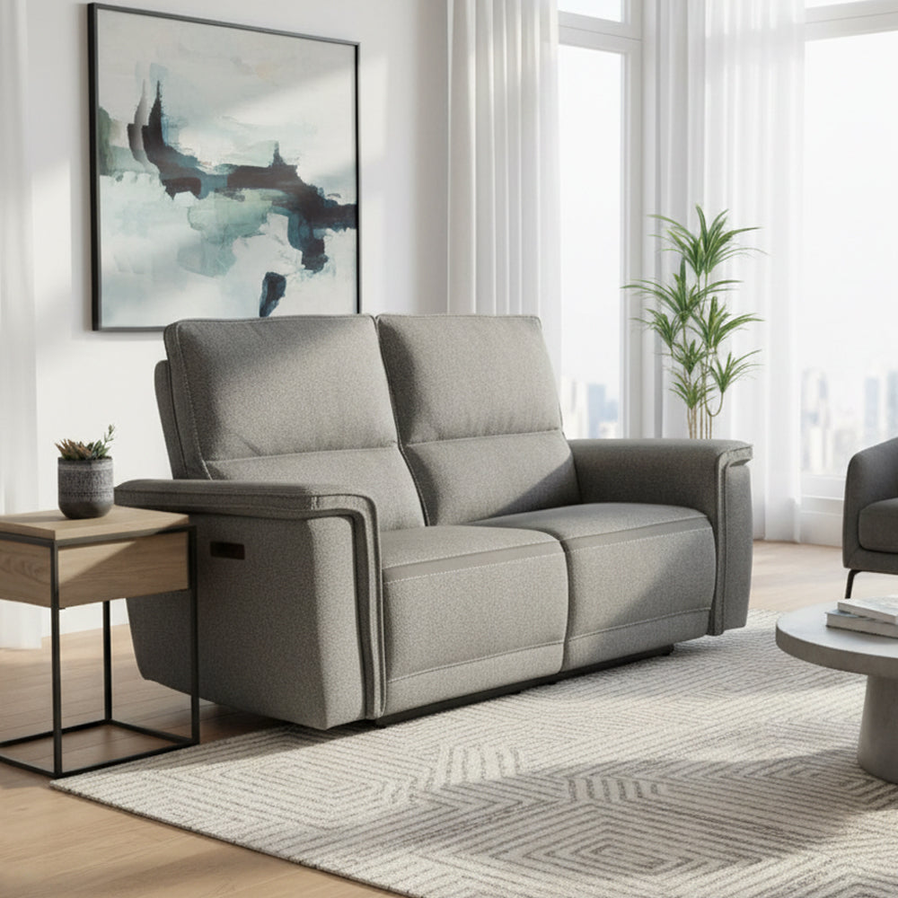 Divano recliner elettrico 2 posti tessuto grigio 164 cm Velveta