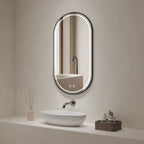 Specchio smart ovale anti-appannamento YJ-2004BL 90x60 con cornice nera in acciaio inox satinato