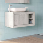 Wandhängender Badschrank mit Aufsatzwaschbecken in Kiefer weiß 92x47H cm – Bax