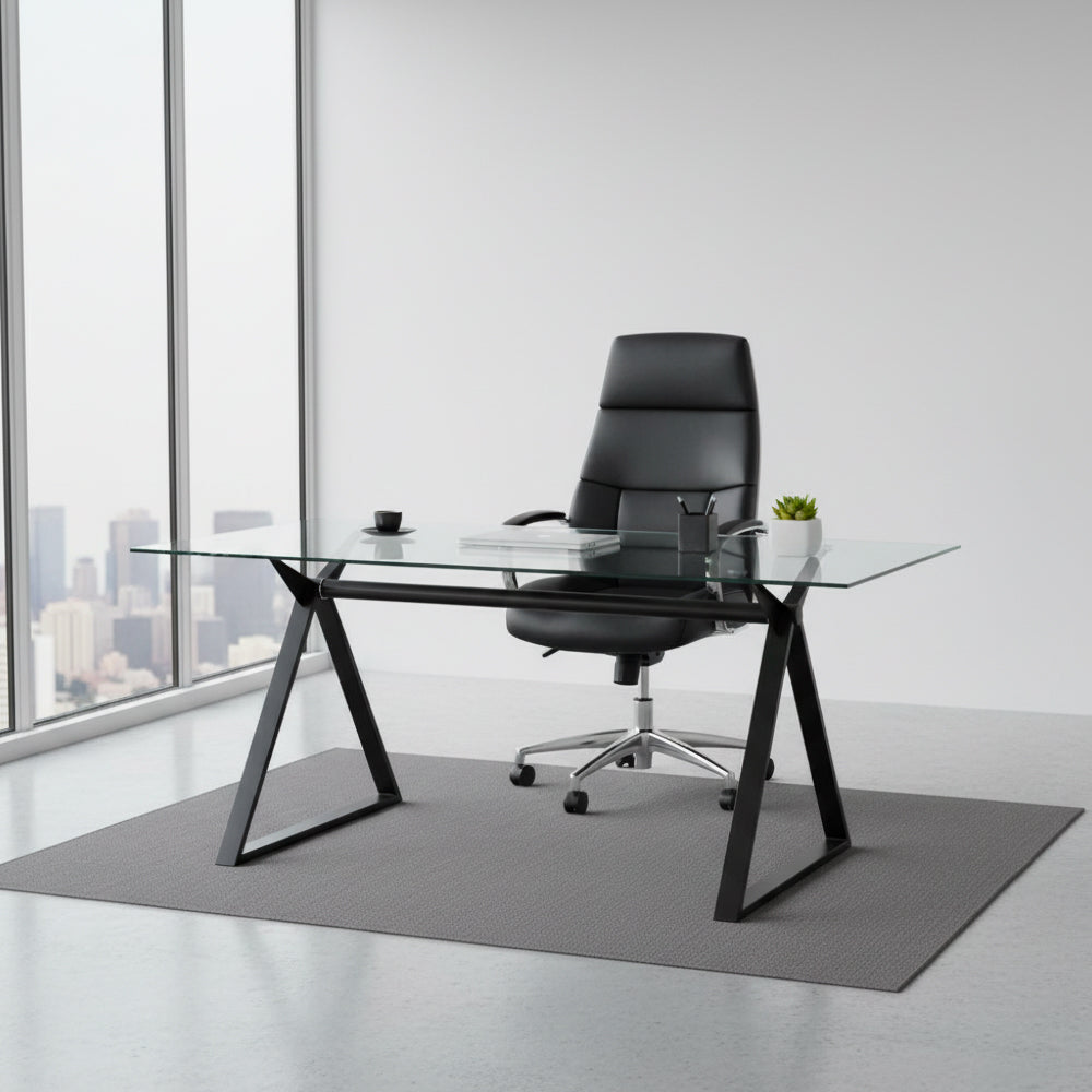 Tavolo da pranzo 150×90 cm in vetro temperato con gambe a cavalletto nere Skylar