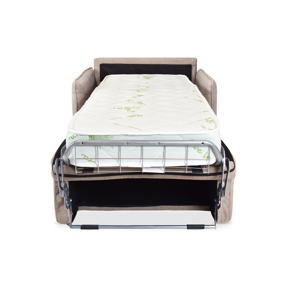 Poltrona letto con rete elettrosaldata e materasso colore beige chiaro Piri