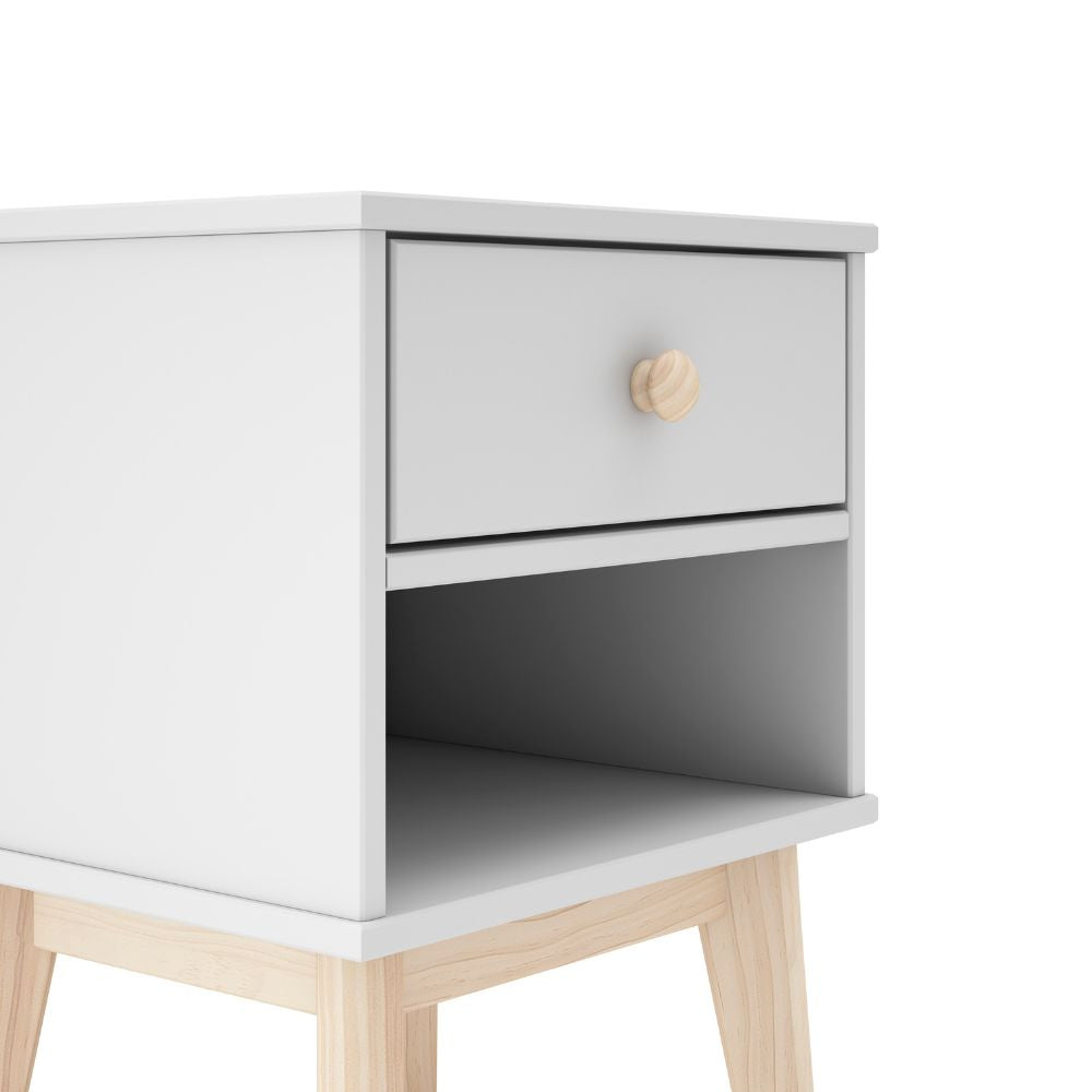 Nachttisch aus Massivholz mit Schublade, weiß, 40x35x53H cm – Reston
