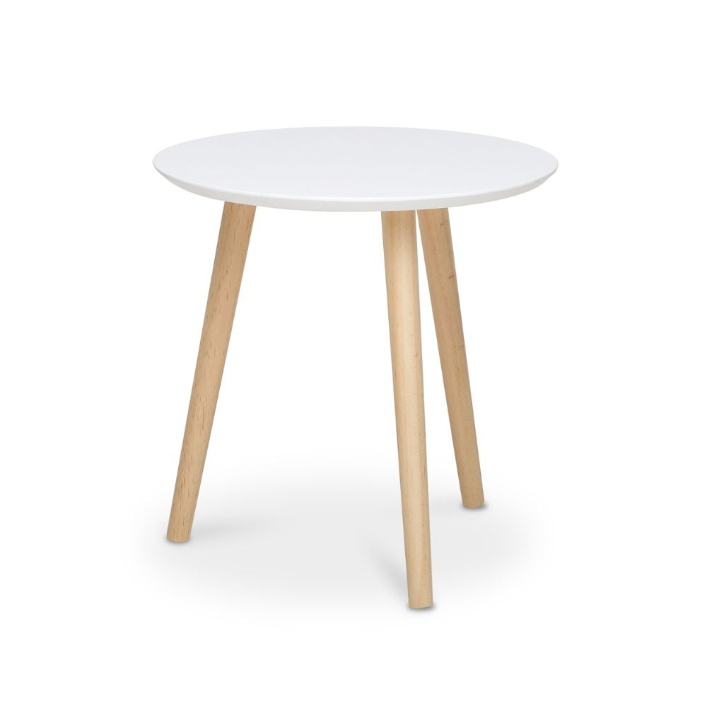 Tavolino tondo da salotto 48cm colore bianco e legno naturale - Imola