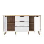 VNKK231-L25 SIDEBOARD AXIS EICHENSTRUKTUR MIT WEISSEN FRONTEN ZWEI TÜREN UND DREI SCHUBLADEN
